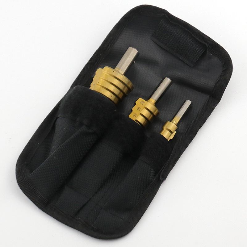 Stufenbohrer aus Stahl mit Dreiecksmuster für PVC, Holz und Metall – Verpackung im Stoffbeutel