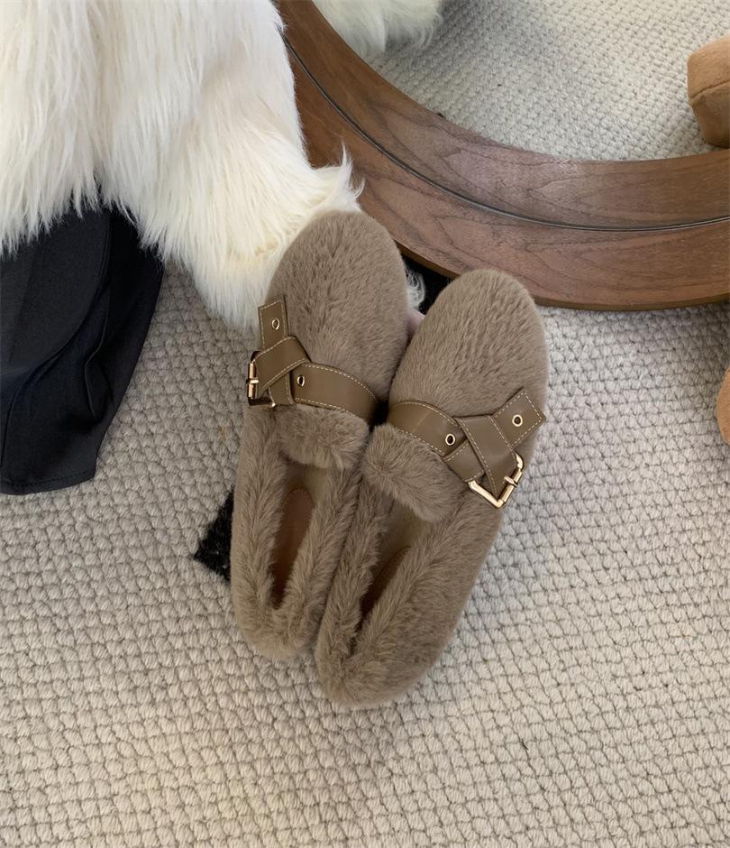 

Сказочные толстоподошвенные пушистые туфли, женские новые пушистые теплые и бархатные хлопковые туфли на осень и зиму, и туфли-педали Doudou. 39 хаки