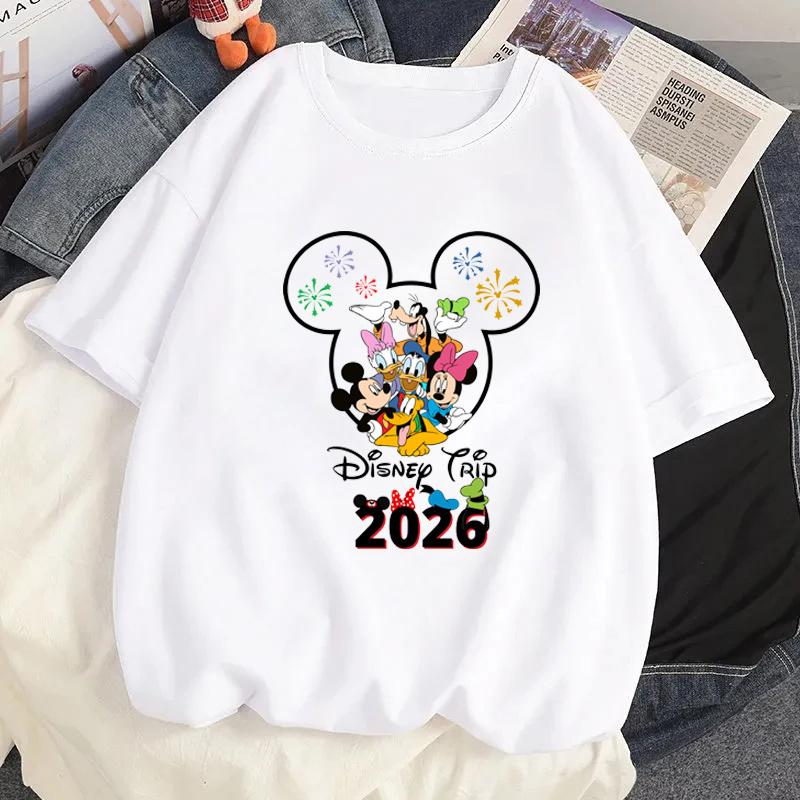 2026   Trip Mickey Minnie Mouse White TShirts Y2k Fashion Unisex Streetwear Casual Tops Cotton Casual Loose Short Sleeve