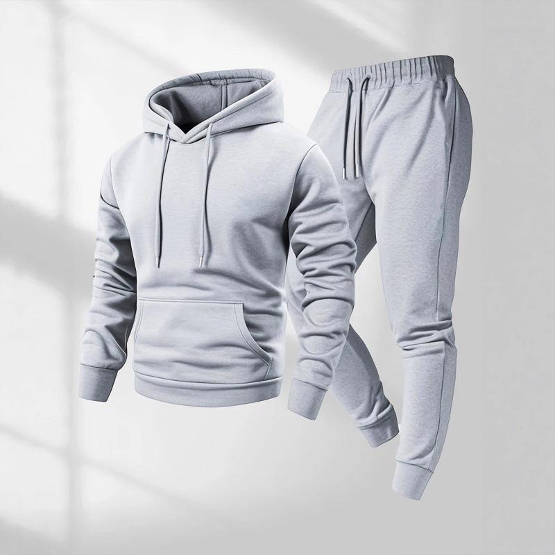 Hot-selling autumn and winter men's solid color hoodie sweater set casual leggings men's printable logo