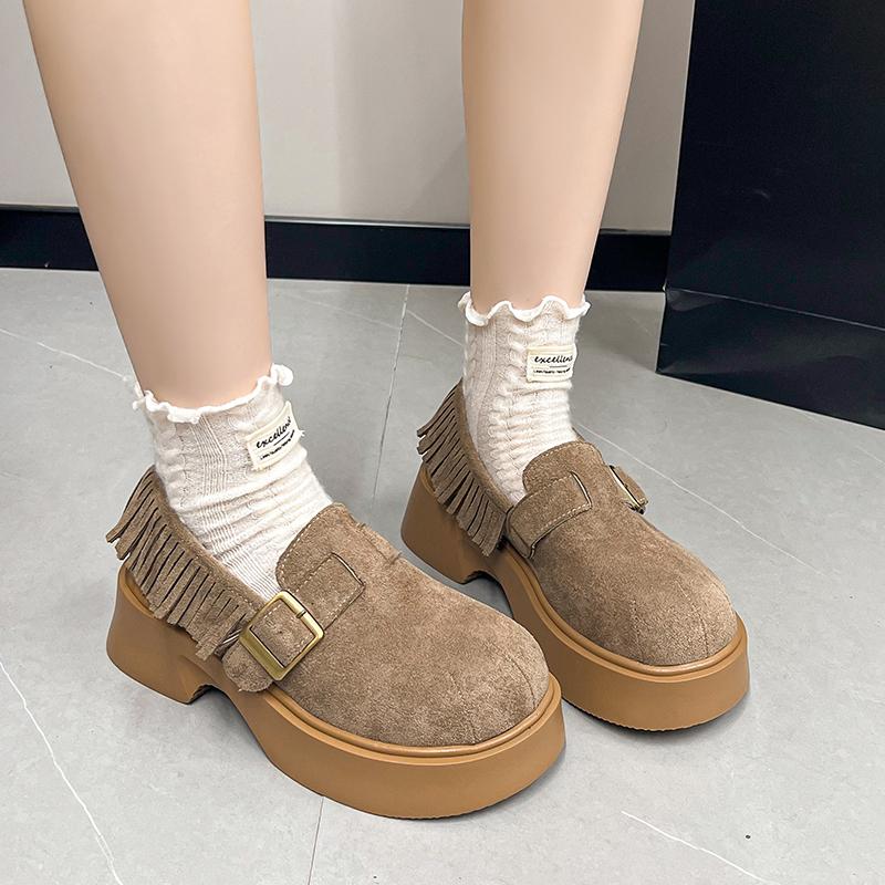 

Fashion Loafers Cute Slip-On Shoes for Women 2025 New Spring and Autumn Thick Sole Height Increasing Shoes 35 хаки