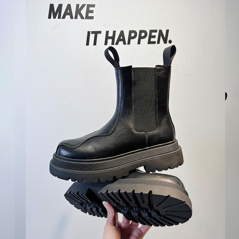 Mens Shoes Fashion Mens Chelsea Boots Thick Soled Luxury Brand for Men Motorcycle Ankle Boots Leather Classic Male Low Top Shoes