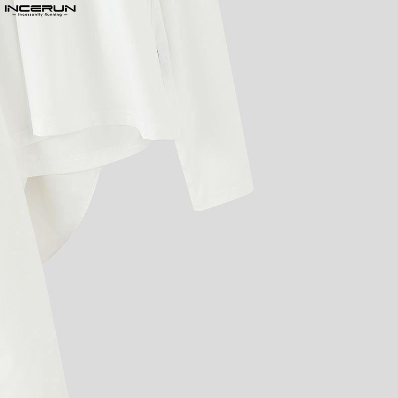 INCERUN Herbst Herren Schwingkragen Langarm Unregelmäßige Lagen Lässige Gothic Oberteile T-Shirts