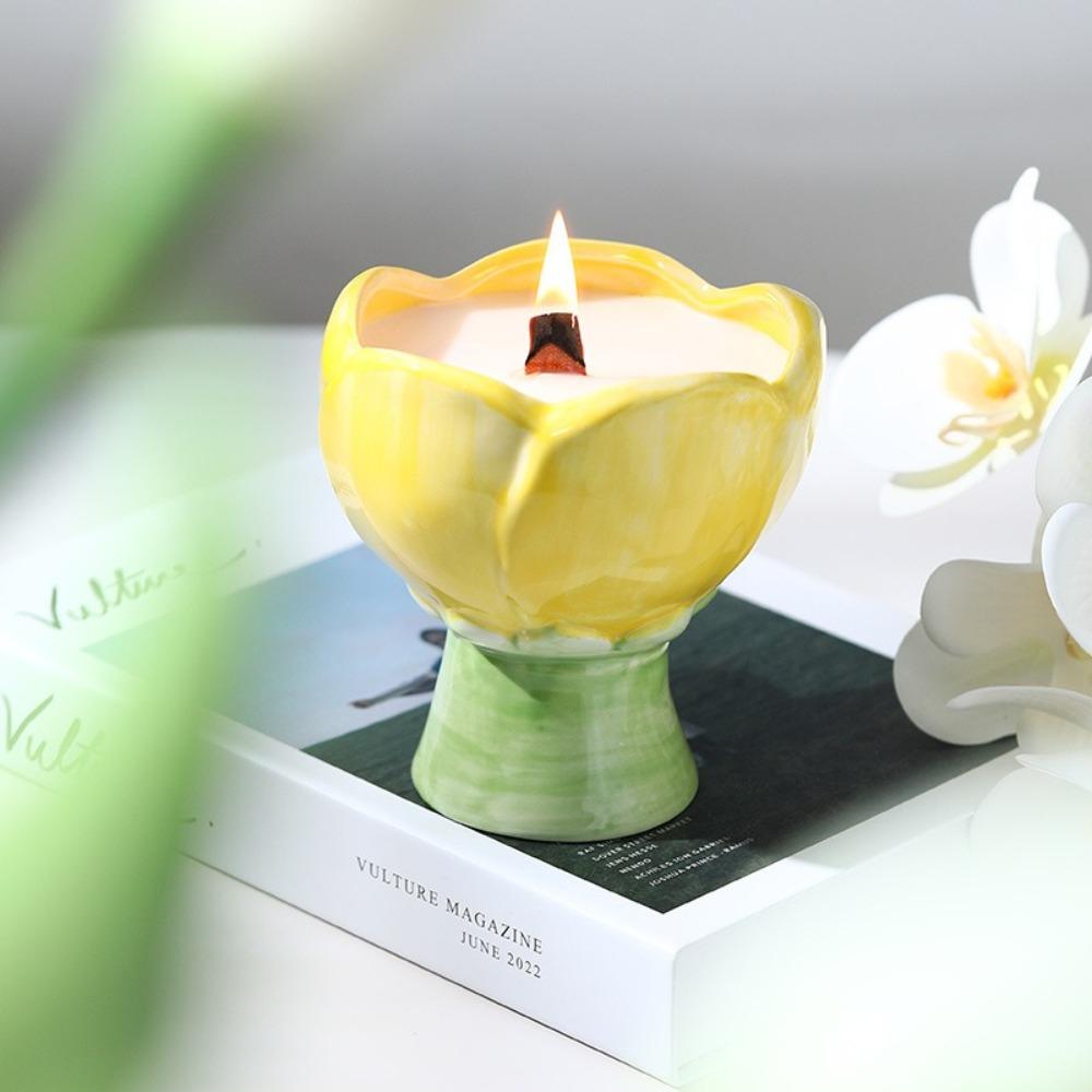 Nordic Style Tulip Ceramic Coffee Cup Paintings Scented Candle Container Breakfast Mug  DessertGift