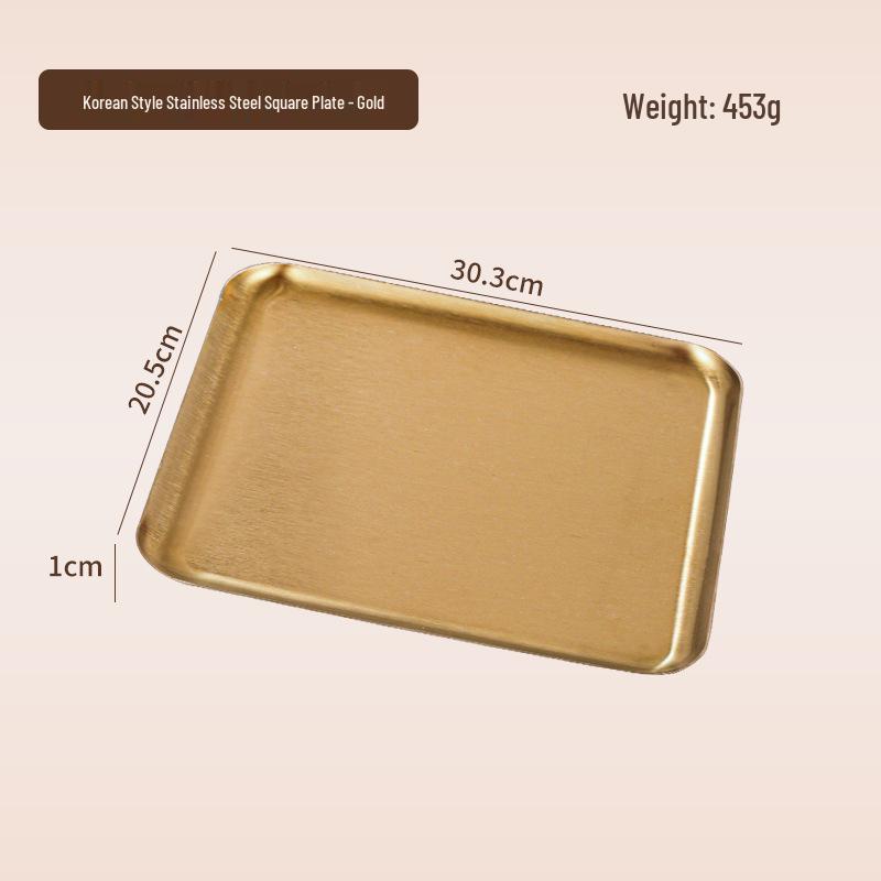 Korean Style 304 Stainless Steel Gold Rectangular Cafe Tray Dessert Plate