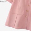 ZANZEA Women Casual Lapel Neck Short Sleeve Solid Color Office Short Blouse