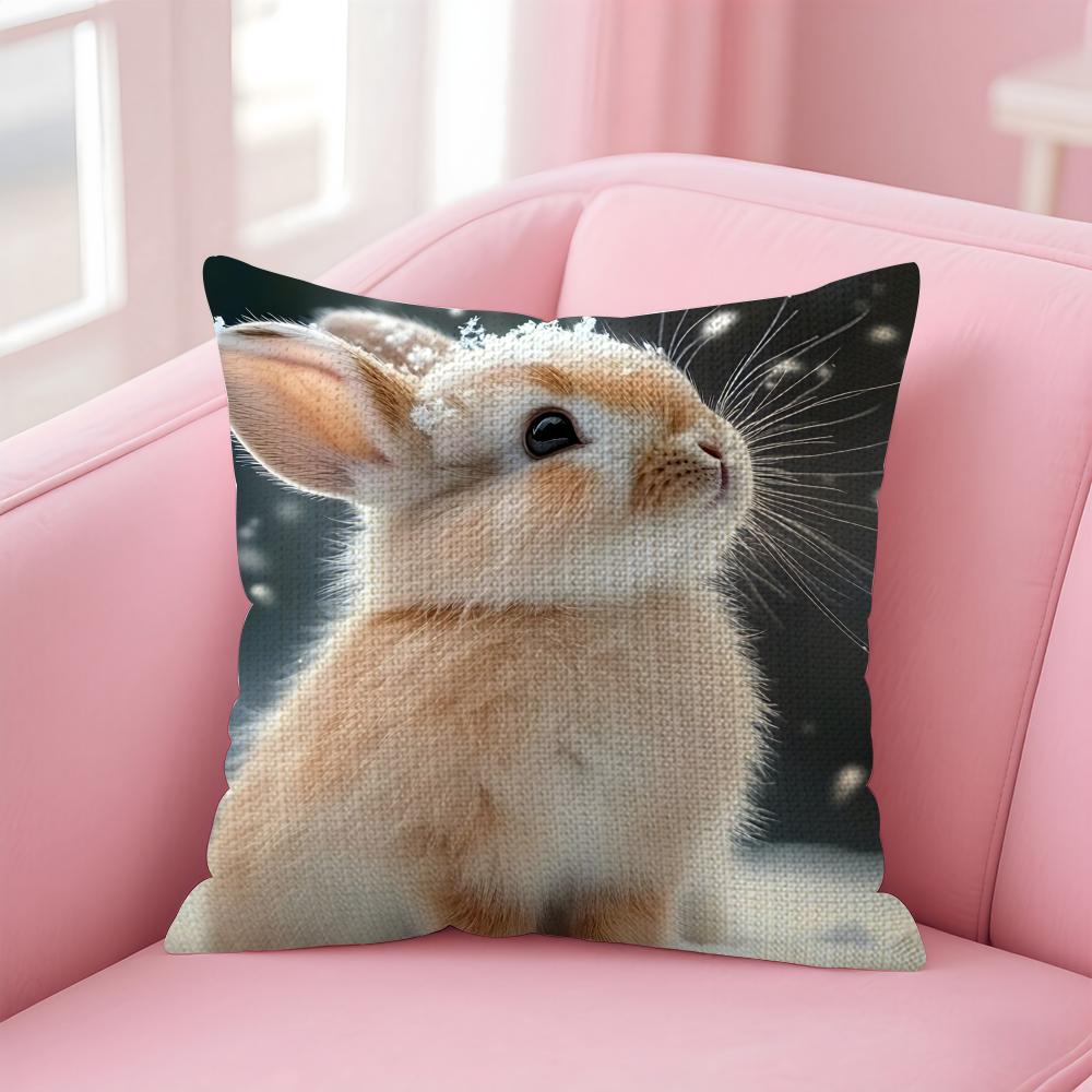 Rabbit Cute Cushion Cover Natural Linen Pillow Case DoubleSided Print Decorative Sofa Pillowcase Home Decor Gift