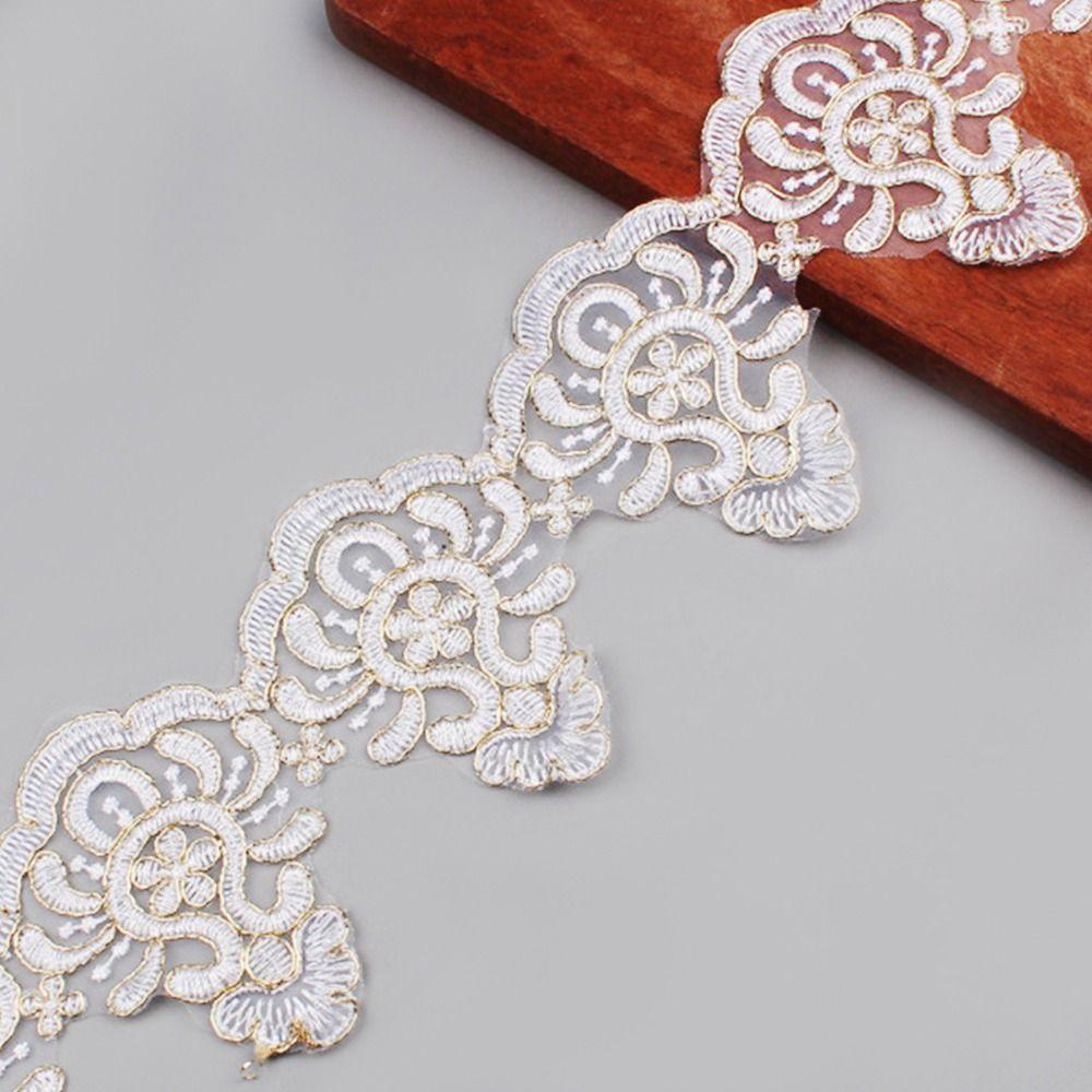 10Yards 9.5cm Width Lace Fabric Trimming Sewing Decoration White Gold Color Beading Car Bone Lace Trimming Accessories