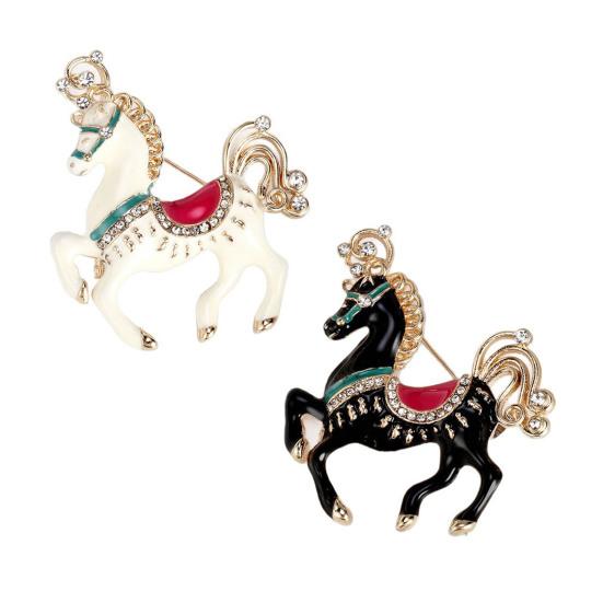 Broche Cheval Mignon en Émail Strass Épinglette Cheval en Alliage Broche Animal Accessoire de Tenue pour Manteaux Écharpes Sacs