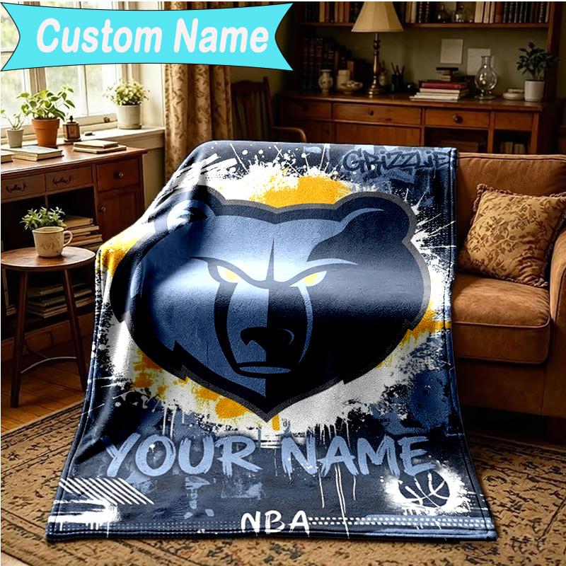 1PC Custom Name Blanket City Grizzlies Bear Logo Flannel blankets Patterns Throw Blanket All-Season Soft Gift for Couch, Bed, Camping, Birthday gifts