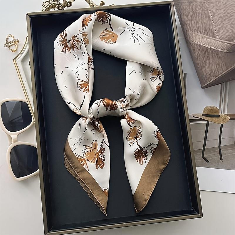 

27.6inch Elegant Floral Print Square Scarf Soft Satin Neck Scarf Fashion Accessory Professional Versatile Small Scarf 70x70cm
