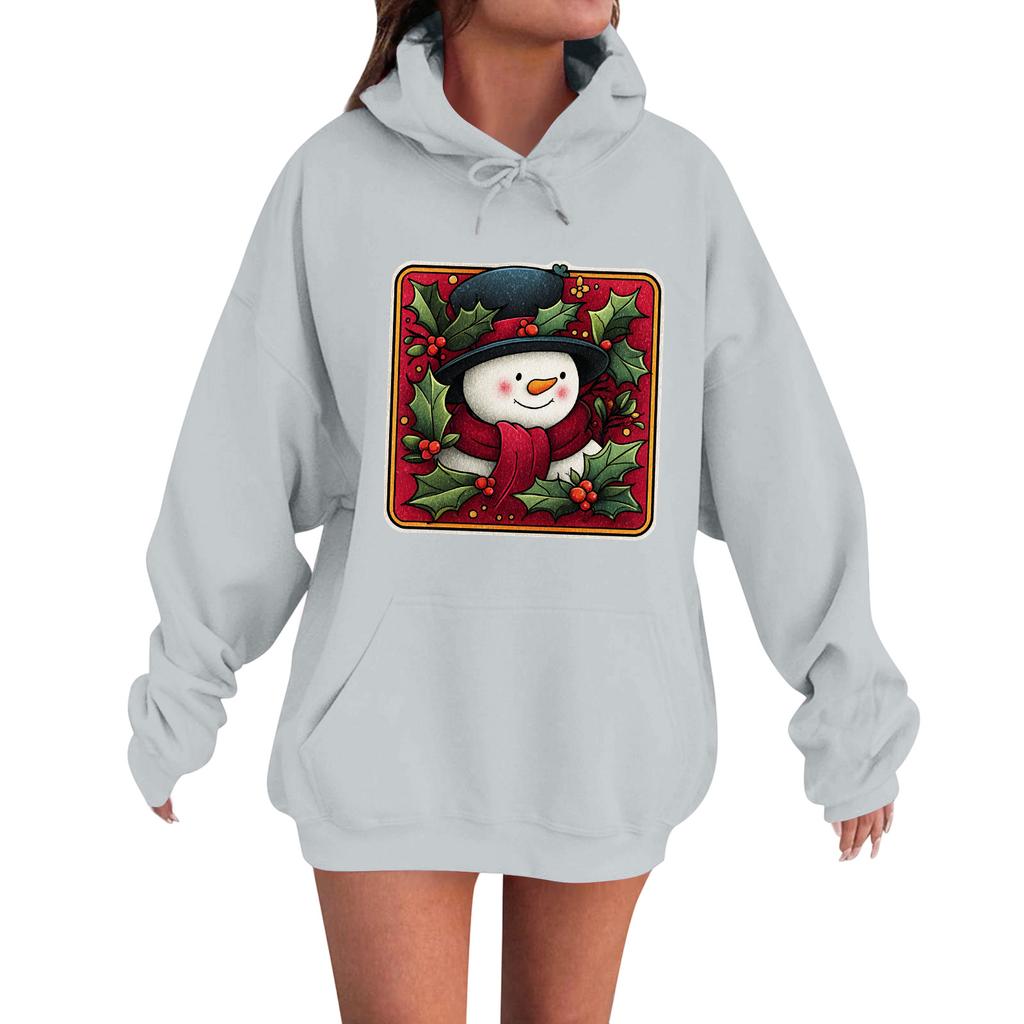 Women's Fashion Casual Long Sleeve Loose Christmas Print Hooded Sweatshirt