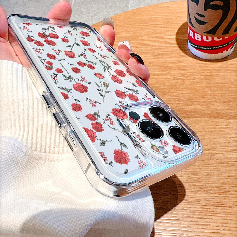 Rote Rosen Nahtloses Muster Transparenz Handyhülle für IPhone 14 15 16 13 12 11 17 Pro Max 12 13 Mini Weiche Hülle