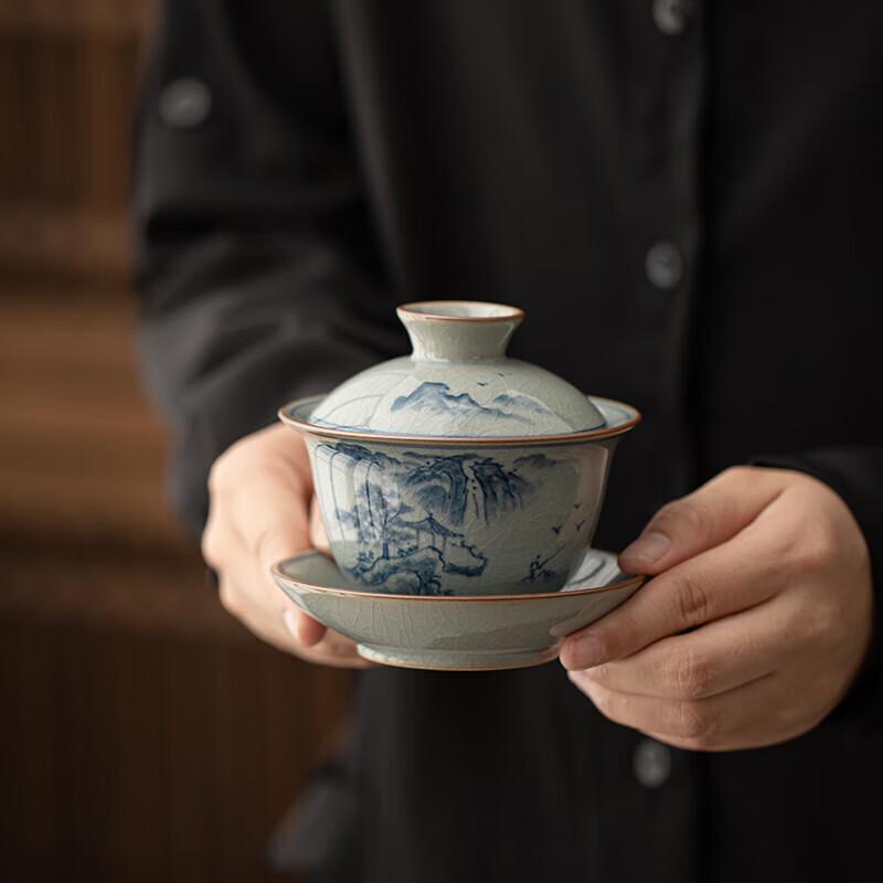 Sushi Ceramics Ru Kiln Hand-Painted Sancai Gaiwan Tea Set