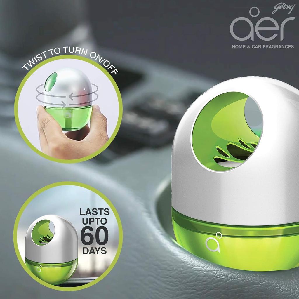 Godrej Aer Twist Car Air Freshener Fresh Lush Green 45 G Long Lasting Gel Diffuser For Dashboard And Cup Holder