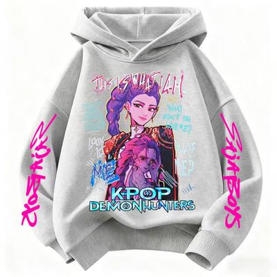 Boys Fashion Casual Tops Casual Black Clothing Saja Boys Derpy KPop Demon Hunter Cartoon Boy Hooded Sweatshirt
