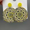 Ethnic Vintage Round Printed Wooden Earrings for Women Simple Muticolor Flower Pattern Drop Earring Daily Party Jewelry