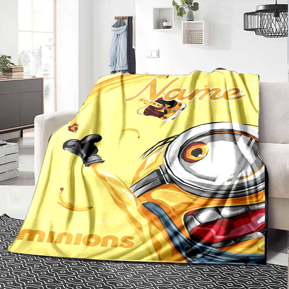 Custom Name Minions Card flannel Blanket for Super Soft Cute Comfort Blanket for Travel Bedding Couch Sofa Blanket