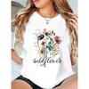 Women Cotton Short Sleeves T-shirts Wildflower Watercolor Floral Women's Tee Casual White Graphic Top