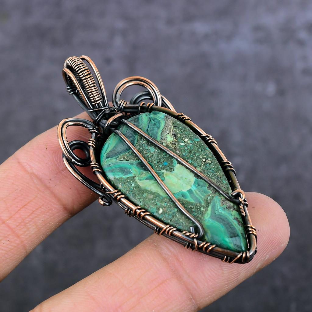 Malachite Gemstone Copper Wire Wrap Jewelry Pendant 2.48" u9C70