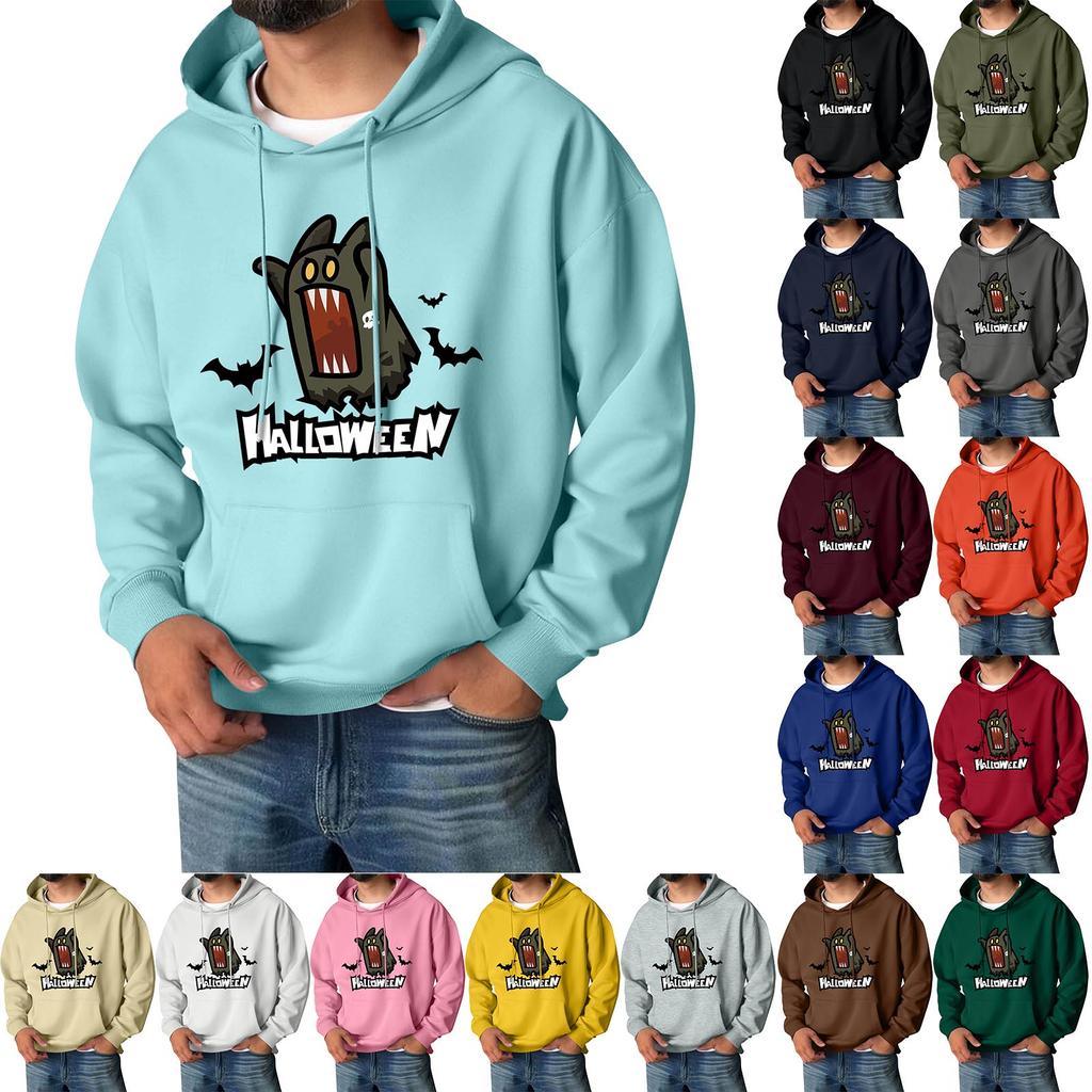 Men's Halloween Print Hoodie with Pockets Long Sleeve Casual Pullover
