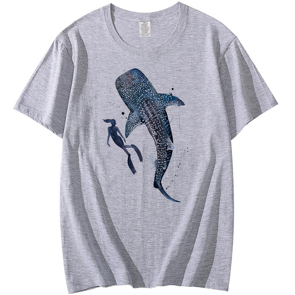 Free diver with Whale Shark watercolor painting print animal  Sea art sea life art Newest Short Sleeve Classic T-shirt