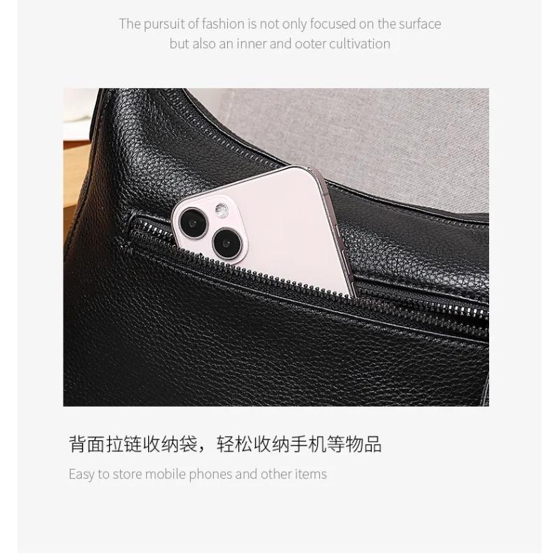 Women's Genuine Leather All Seas Versatile Bag, Minimalist Solid Color Underarm Shoulder Crossbody Handbag for Commute