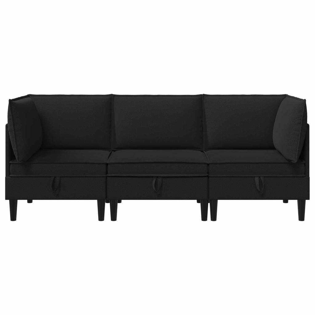 Living Room Set 3 pcs Black Fabric