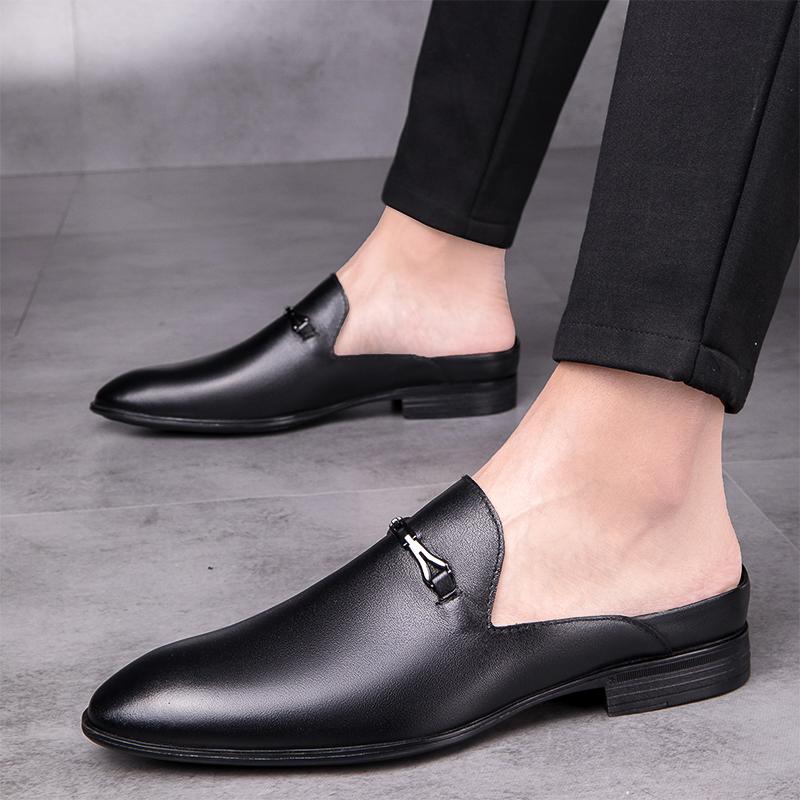 Fashion Men Slippers Genuine Leather Loafers Lazy Penny Shoes High Quality Sandals Slip on Mens Shoe Luxury Brand Half Drag Casual Shoes