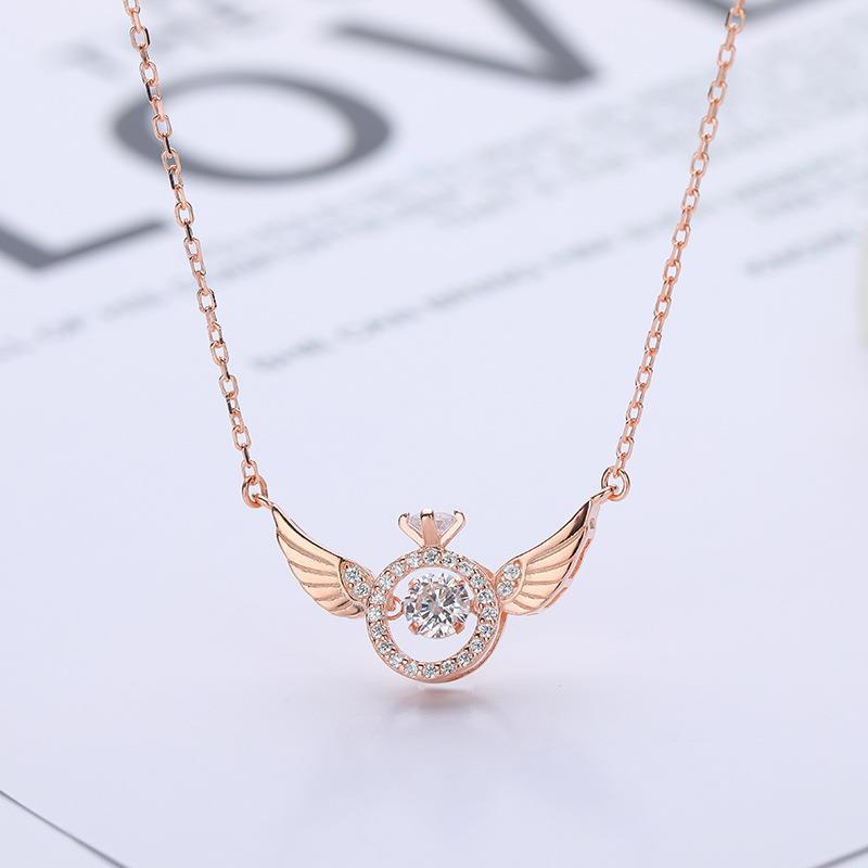 1 PC Design Angel Wings Necklace with Crystals Sweet Jewelry Gift for Women Girls Girlfriend