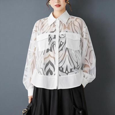 Long Sleeve Oversized Lace Vintage Shirts & Blouses for Blouse Casual Loose Spring Summer Autumn Tops Women Button Up Shirt