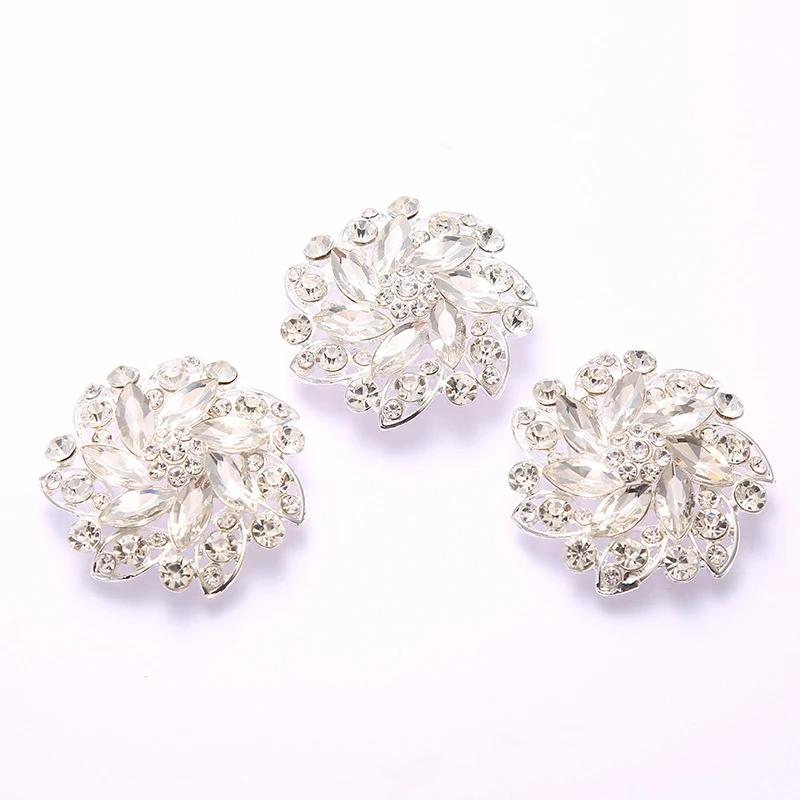 1pcs High-grade Black White Champagne Rhinestone Flower Buttons Fur Mink Coat Collar Decorative Buttons 50mm