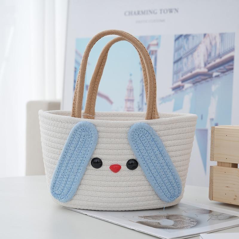 Summer Cute Bunny Portable Tote Bag Women's Fashion Messenger Woven Bag Seaside Beach Vegetable Basket