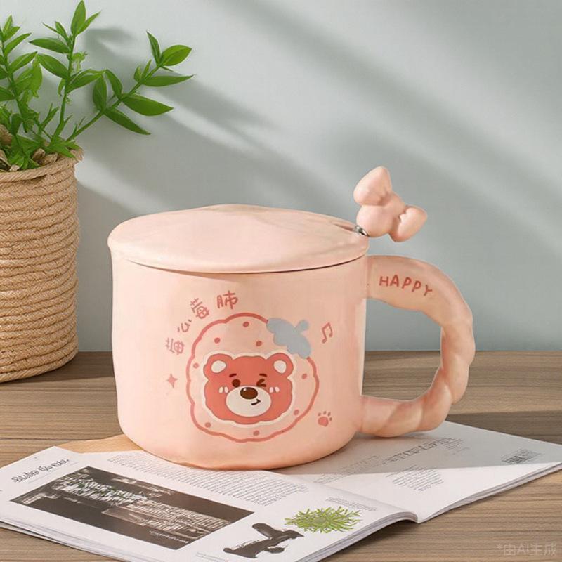 Tasse mit Deckel Löffel Niedliche Ins Style Tasse Hoher Wert Keramik Wasserbecher Rosa Bär Geburtstagsgeschenk Souvenir