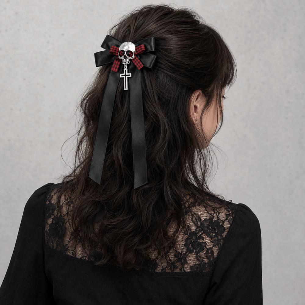 Cross Decorative Bow Skull Side Clip Y2K Hair Accessories Dark Ponytail Braid Hair Clip  Party