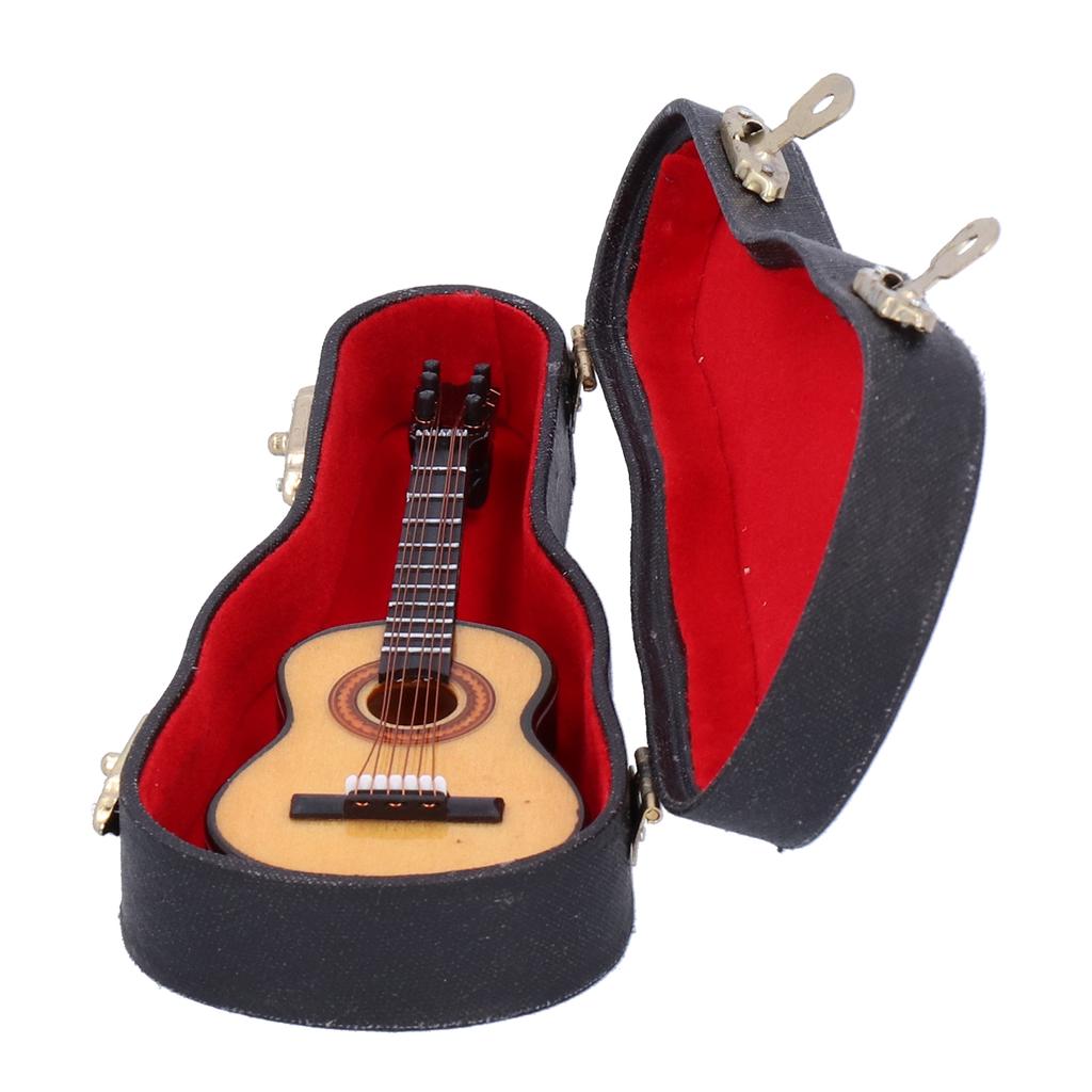 Gitarmodell Tre Skrivebord Mini Musikkinstrument Ornament med Stativ og Oppbevaringsboks
