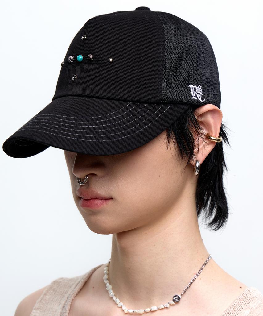 Aleseueseussi Western Rivet Mesh Cap - Black