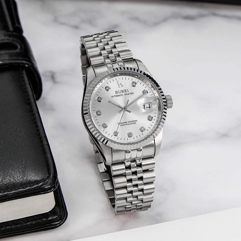 BUREI Automatic Date Mechanical Silver Watch Men's Watch, Waterproof, Analog, Display, Movement, Popular, Stylish, Simple, Casual,