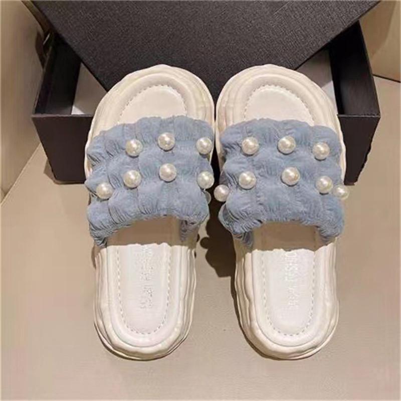 

Женские нежные босоножки Temperament 2024 года, летние новые модные тапочки с толстой подошвой и мягкой подошвой, удобные нескользящие тапочки 40-41 синий