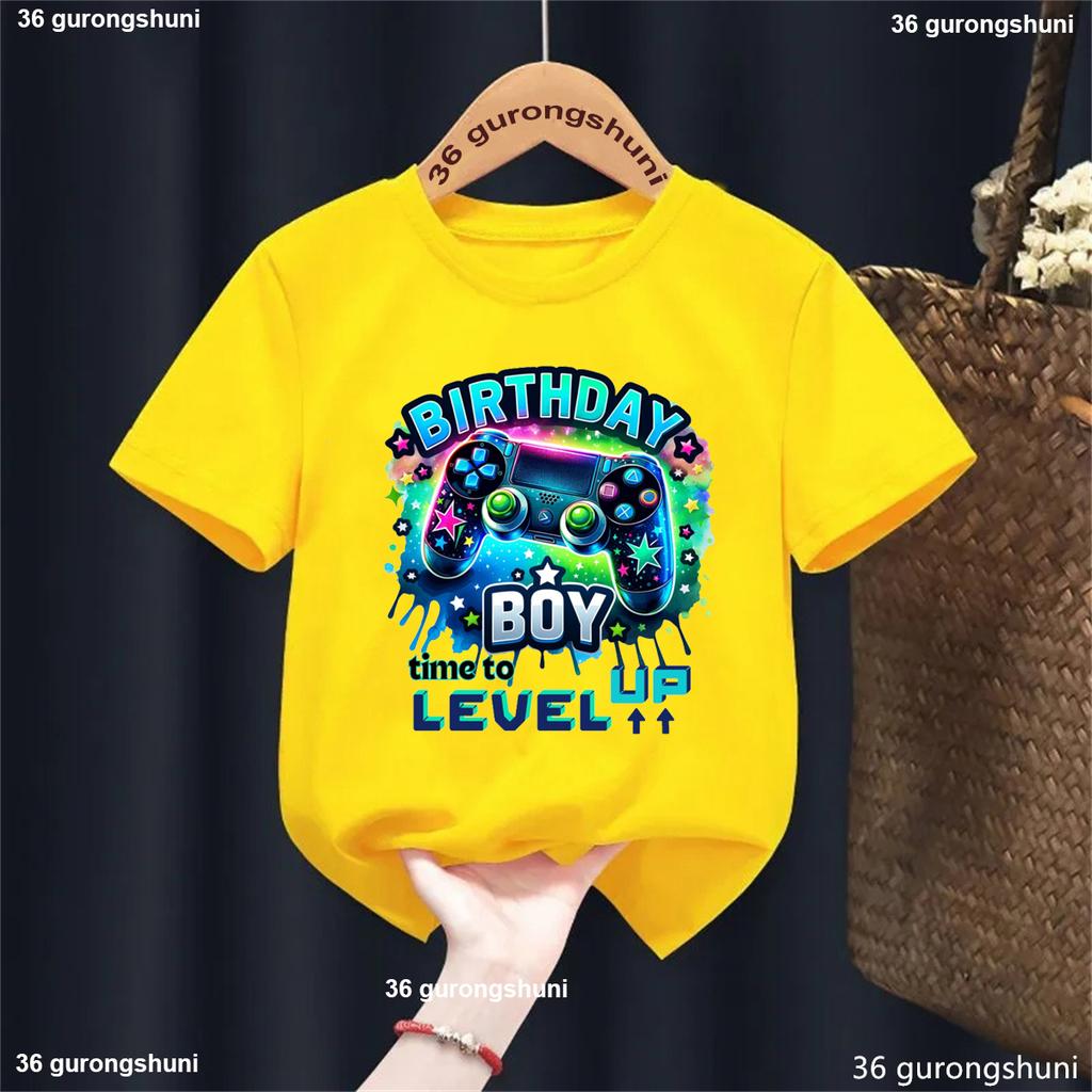 2025 New Hot Birthday Boy Time To Level Up T-Shirts Birthday 1-10 Tshirt Boys Casual Summer Short Sleeve Tee Tops Kid Clothes