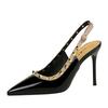 Fashion High Heels Stiletto Heel Super High Heel Patent Leather Studded Back Slip Strap Women's Singles
