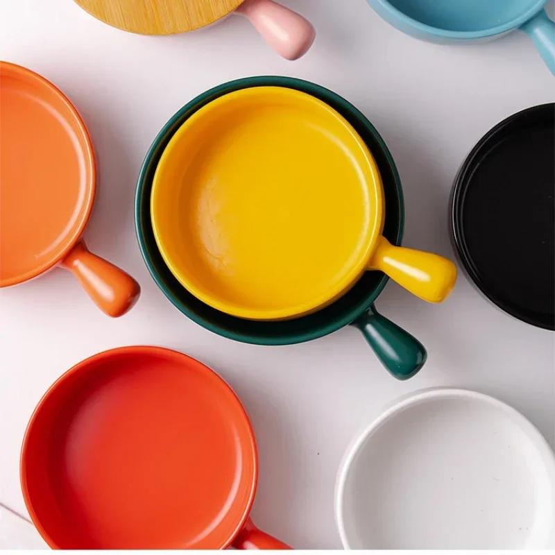 Covered Noodle Bowl Ceramic Dishes to Eat Simple Household Tableware Baking Baking Bowl Household Utensils for Kitchen Dishware