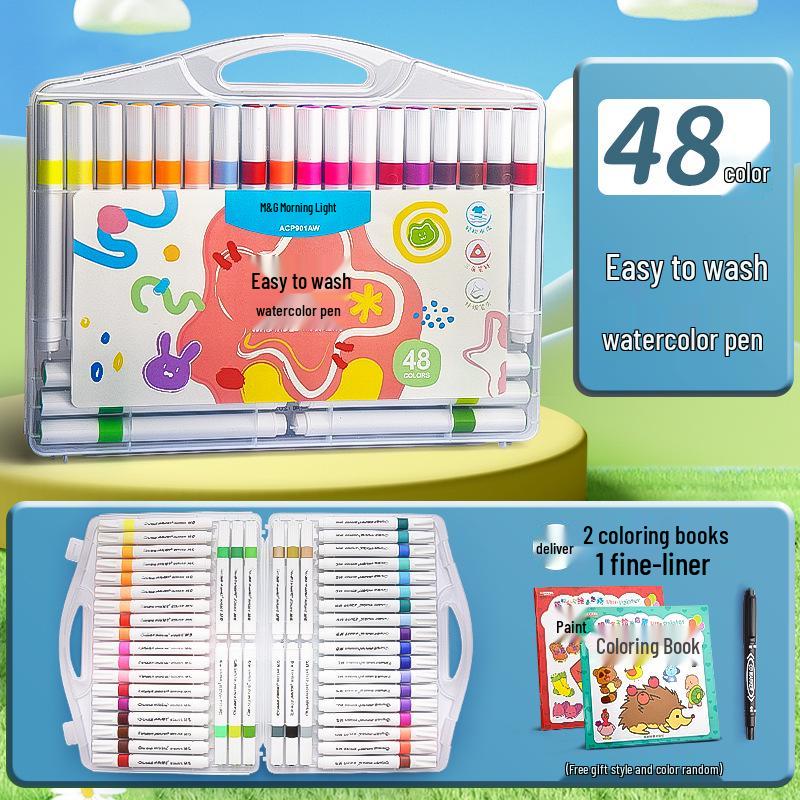 24-Color Washable Triangular Watercolor Pen Set for Kids