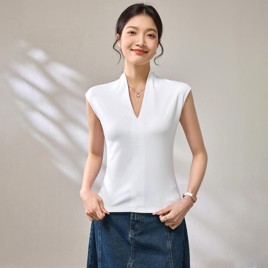 2025 Summer Women's Sleek V-Neck Sleeveless T-Shirt