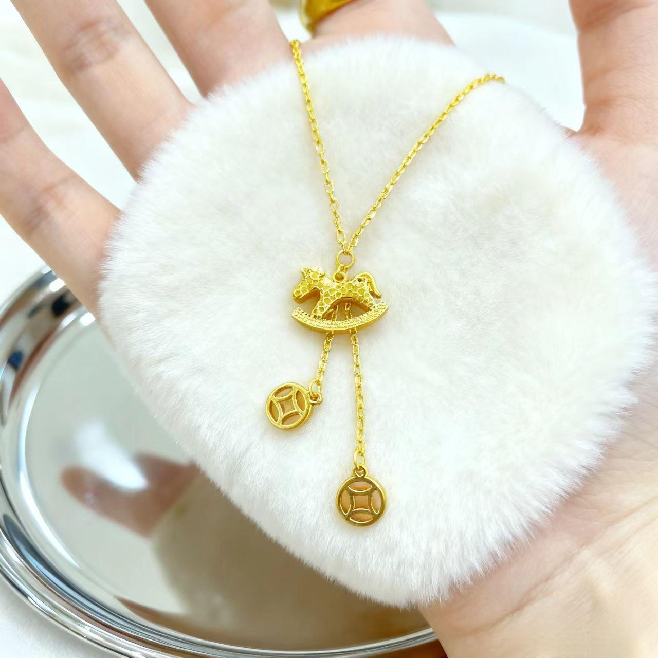 Медная монета  Троянский конь  Кулон-кисточка Ожерелье - Женская цепочка для свитера Легкая роскошь