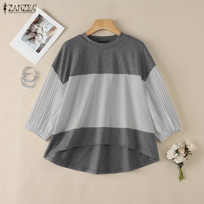 ZANZEA Blusa Casual de Mujer con Cuello Redondo, Manga 3/4, Holgada, con Empalme