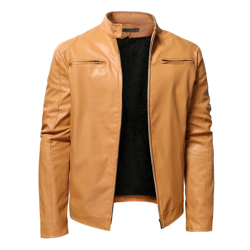 Southern winter warm button fashion domineering locomotive men's multi-pocket fleece PU jacket zipper cardigan leather jacket men