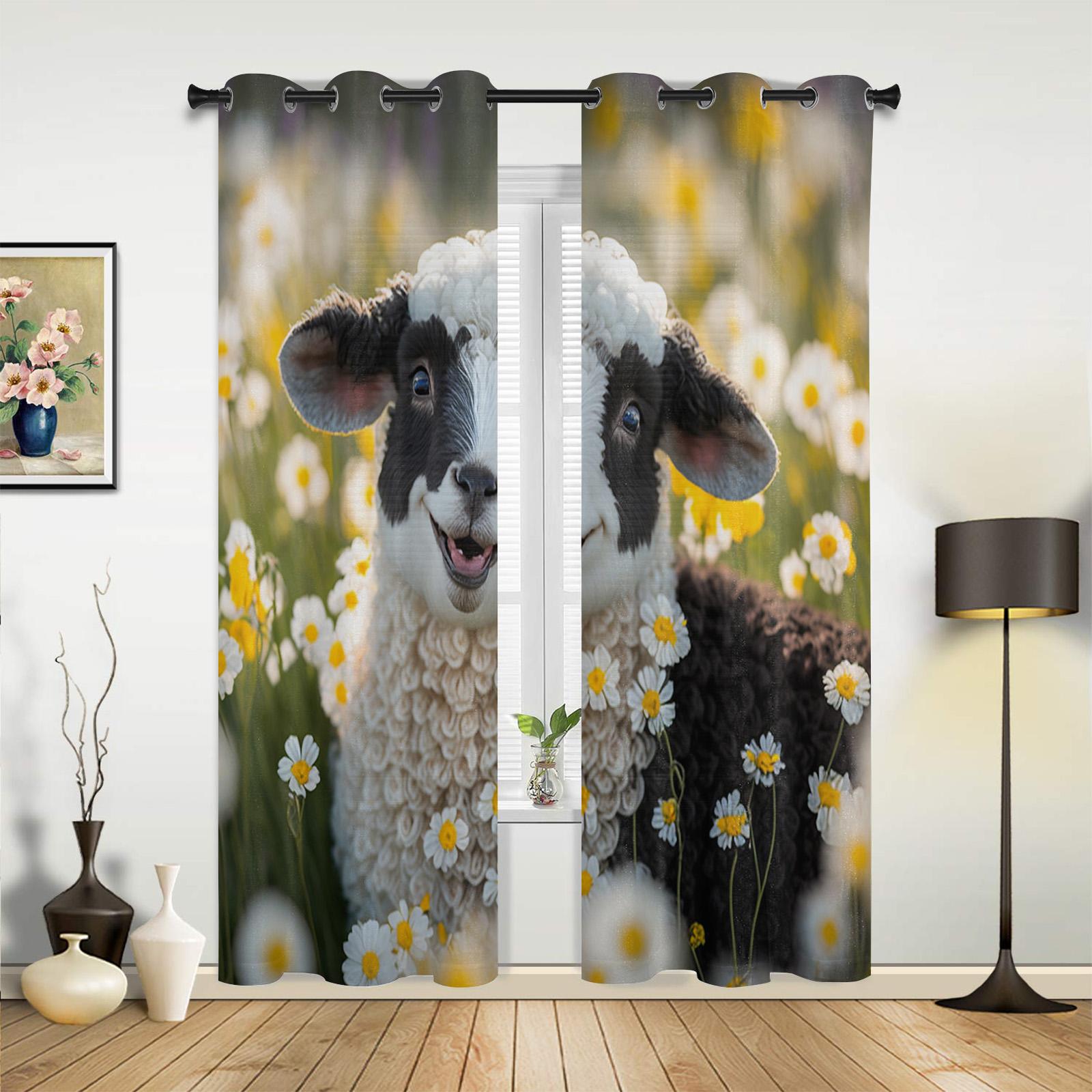 Занавеска на окно с изображением овечьих ромашек — фото 3