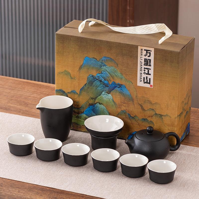 High-end hand-painted Kung Fu tea set, Xi Shi teapot cover bowl to make tea, teacup light luxury business gift box, gift.