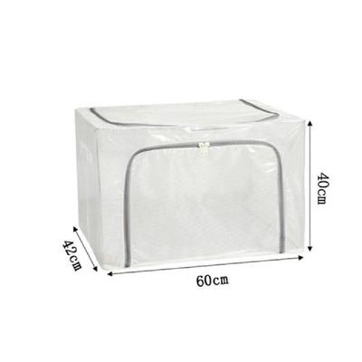 24/66/100L Transparent Mesh Foldable Storage Box Thickened Steel Frame No-Drill Oxford Fabric Clothes Organizer Moisture-Proof